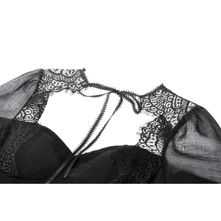 Dark in Love Greta Gothic Lace-Up Mesh Dress – Black Bell Sleeve