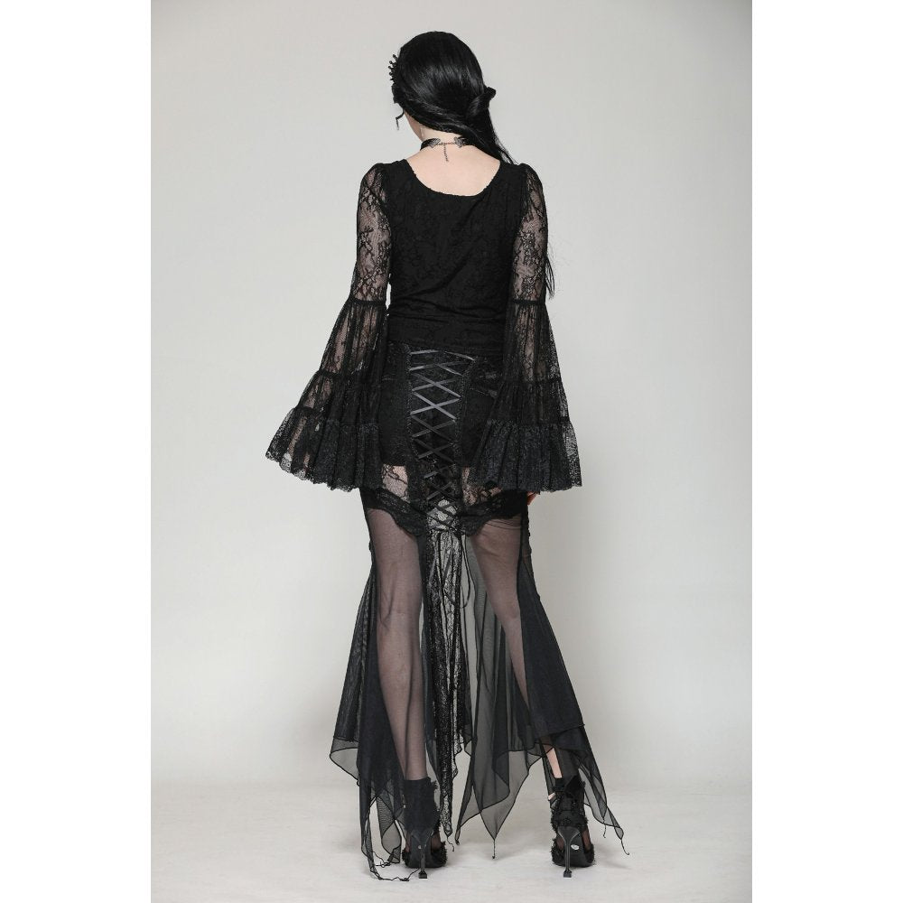 Dark in Love Zuri Gothic Lace Top – Romantic Bell-Sleeve Layered Cuff