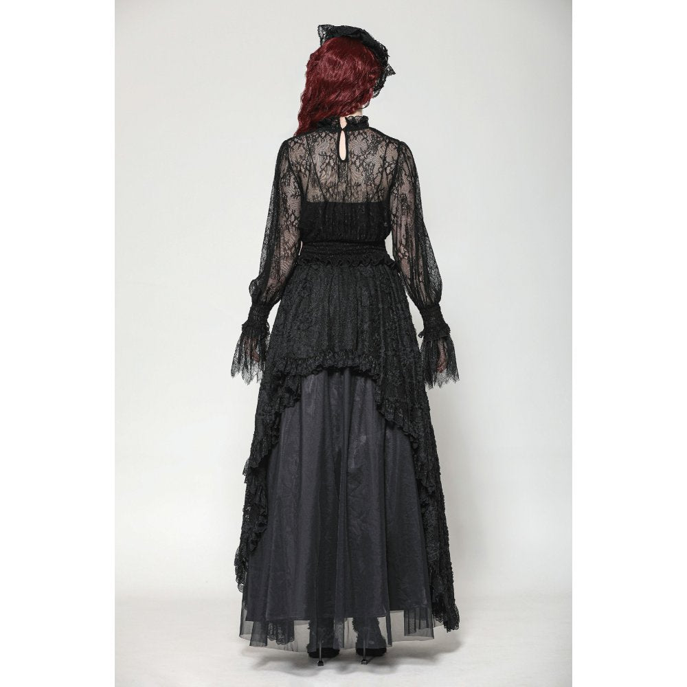 Dark in Love Aoife Black Victorian Lace Top – Gothic Pleated Waist Blouse