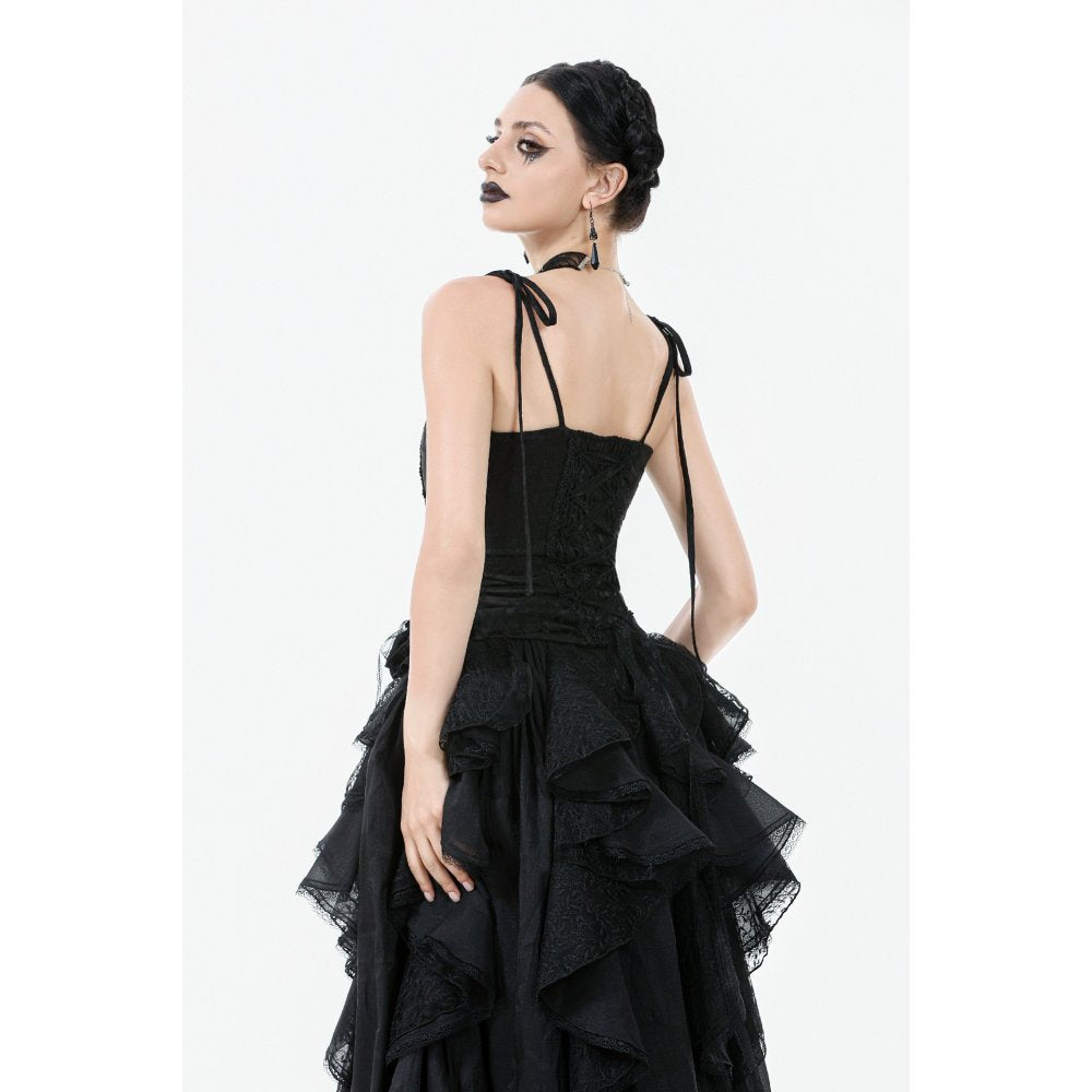 Dark in Love Selene Black Floral Jacquard Ruffled Corset Top