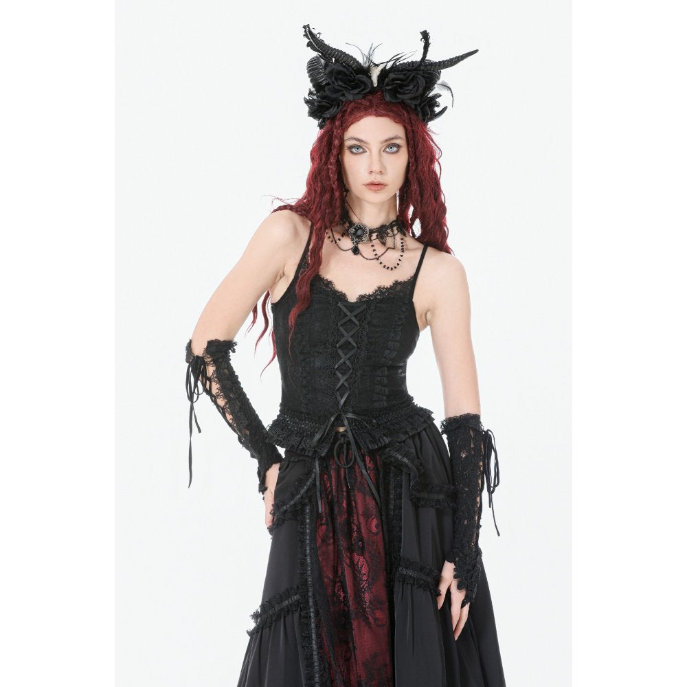 Dark in Love Black Lace Court Lace-Up Camisole | Gothic Corset Top