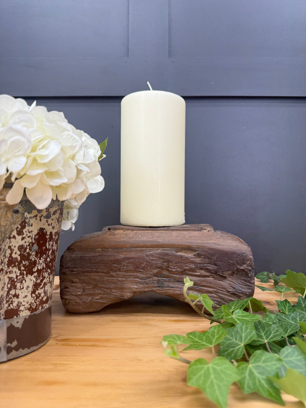Rustic Reclaimed Wood Candle Holder | Antique Farmhouse Decor Stand
