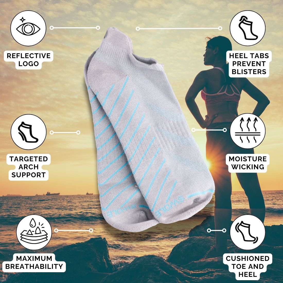 Swole Panda Grey Performance Trainer Socks | Bamboo Cushioned Athletic Socks