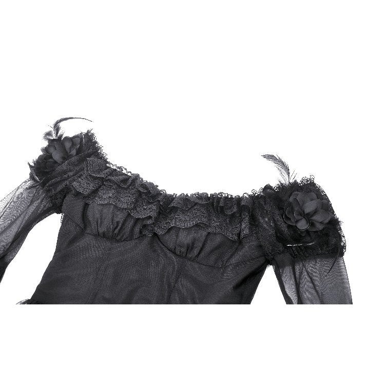 Dark in Love Millicent Black Tulle Feather Gothic Dress with Lace