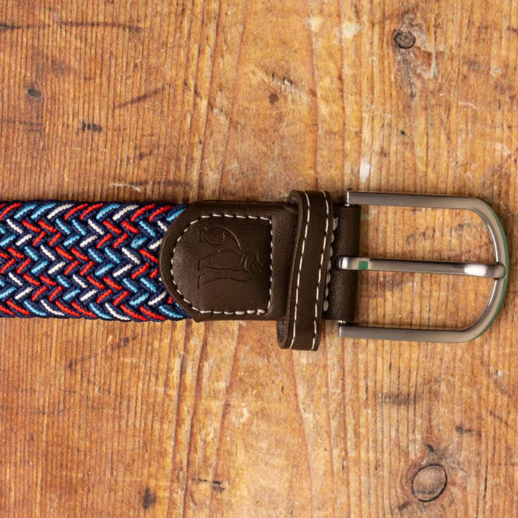 Swole Panda Recycled Woven Belt – Blue, Red & White Dot Elasticated