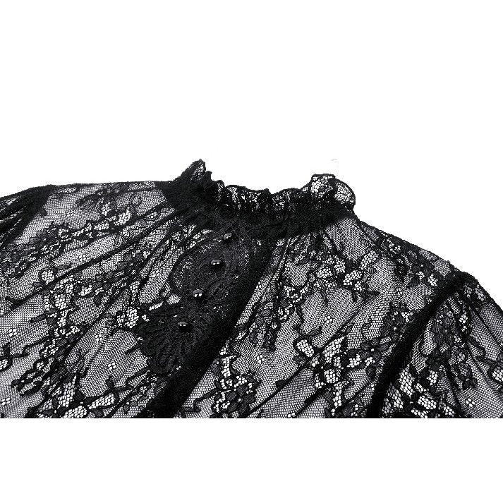 Dark in Love Aoife Black Victorian Lace Top – Gothic Pleated Waist Blouse
