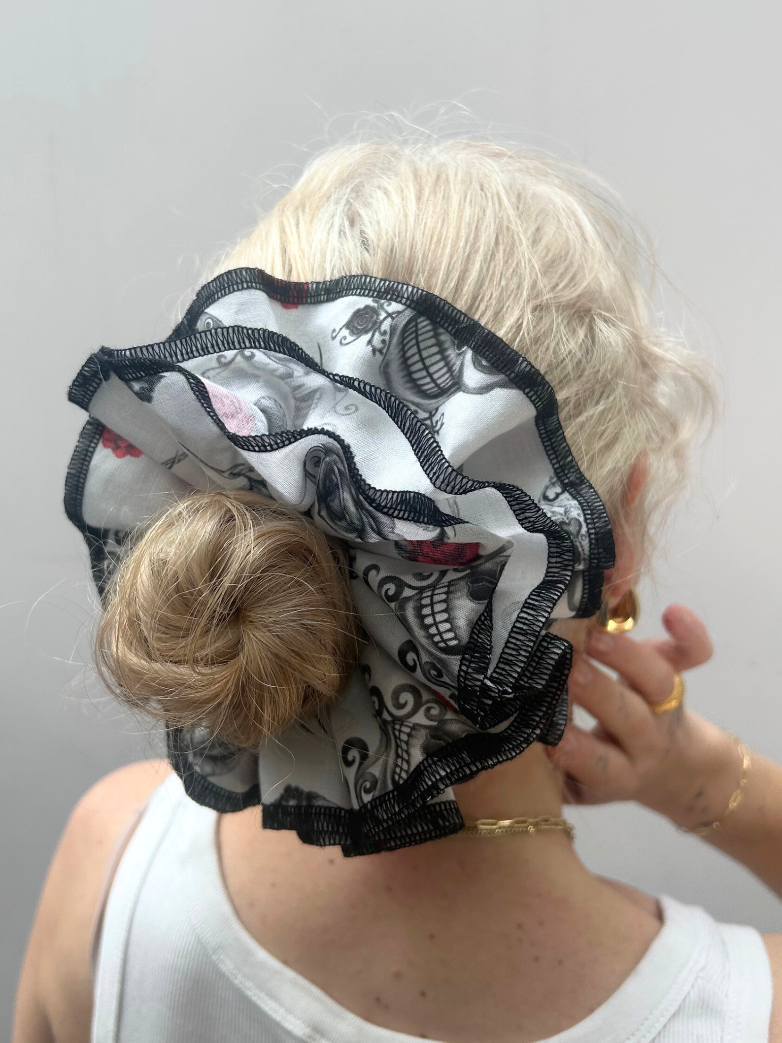 No More Nobody Azaria Organic Cotton Rose & Skull Scrunchie in Ivory