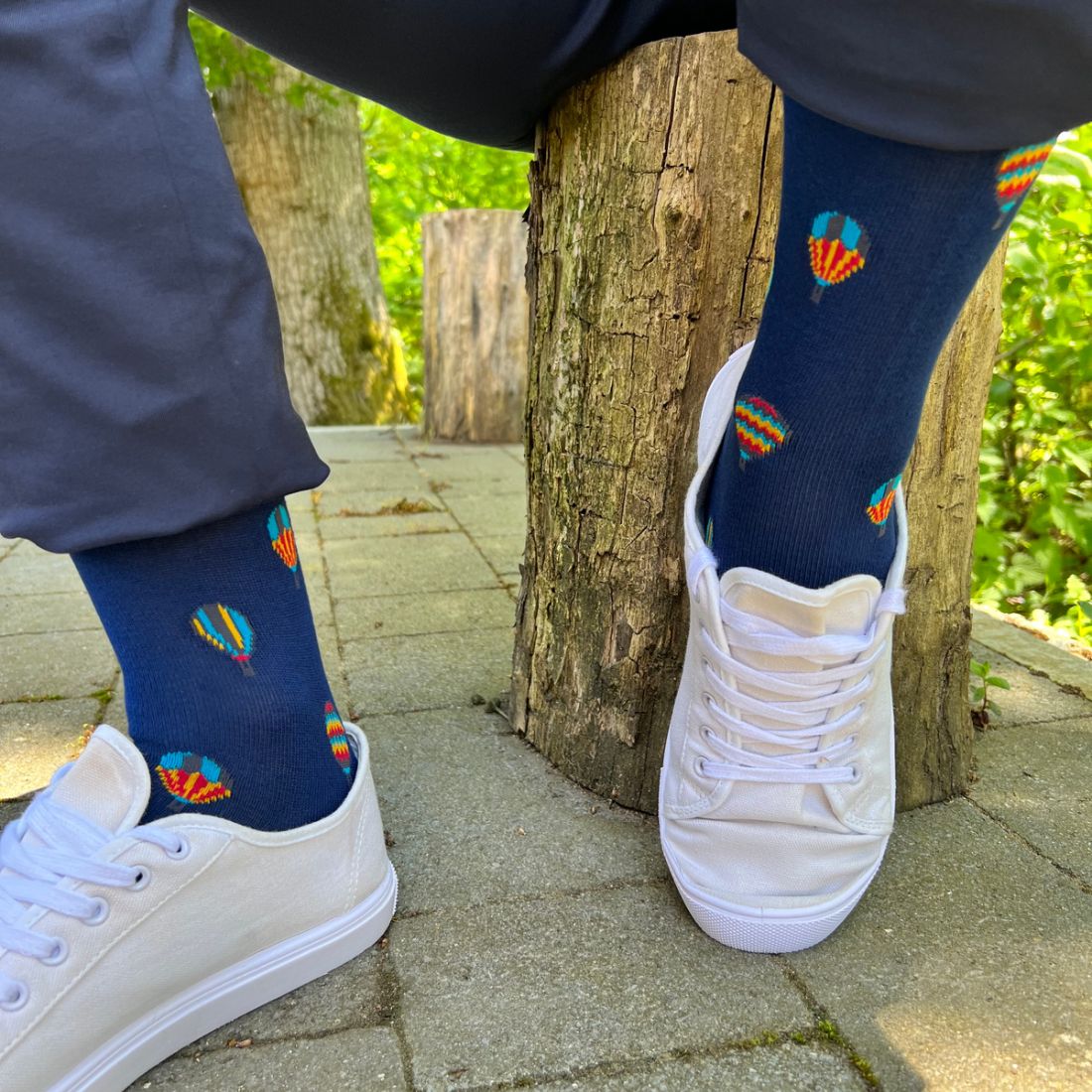 Swole Panda Hot Air Balloon Bamboo Socks – Royal Blue Patterned