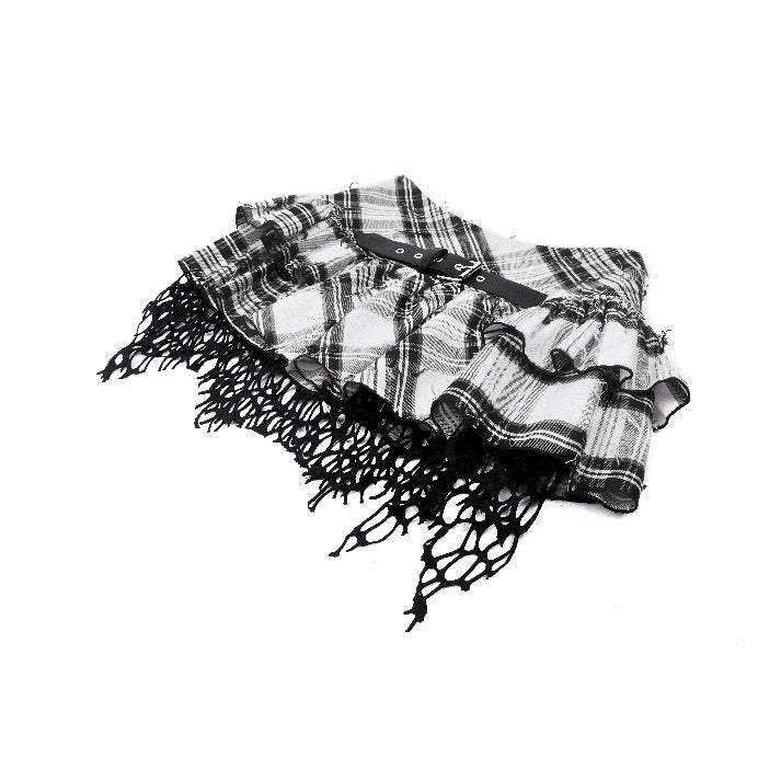 Dark in Love Quinn Punk Checkered Asymmetrical Net Skirt – Black/White