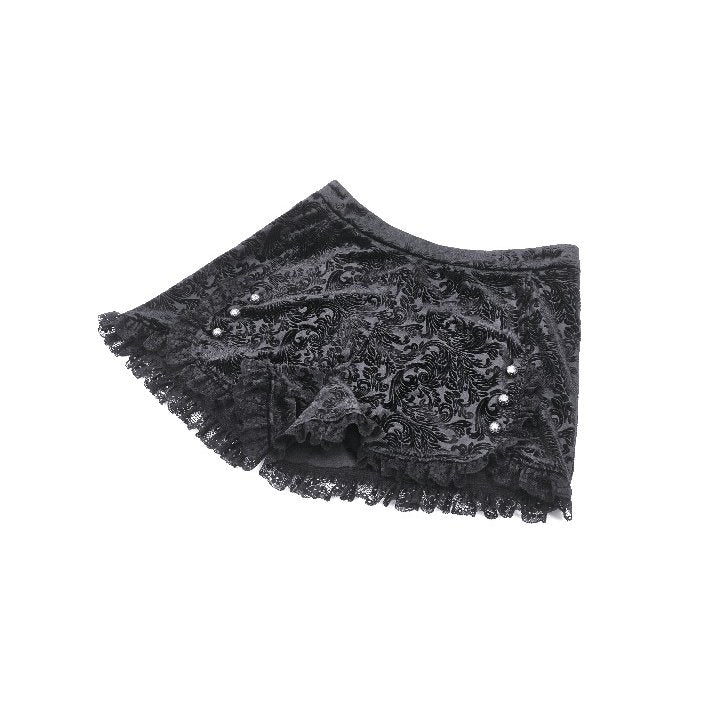 Dark in Love Venus Black Velvet Floral Embossed Gothic Shorts with Lace