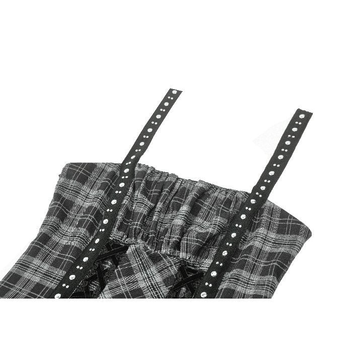 Dark in Love Ida Grey Tartan Punk Dress | Studded Gothic Lolita Style