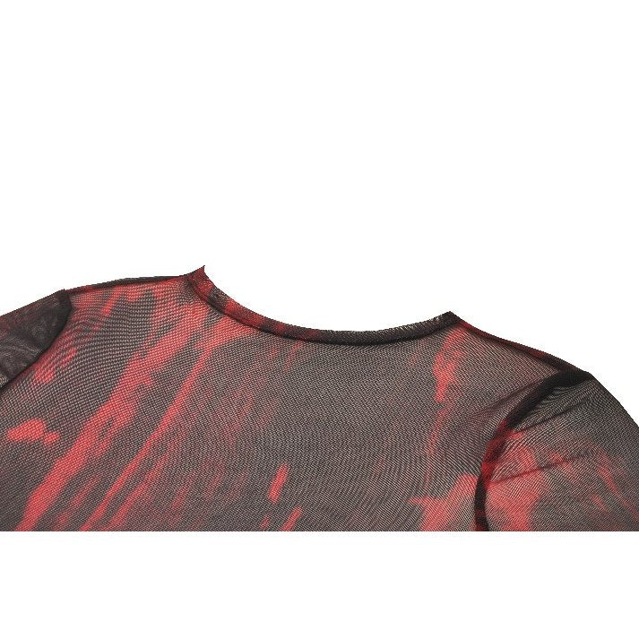 Dark in Love Carson Black and Red Tie-Dye Mesh Gothic Basic Top