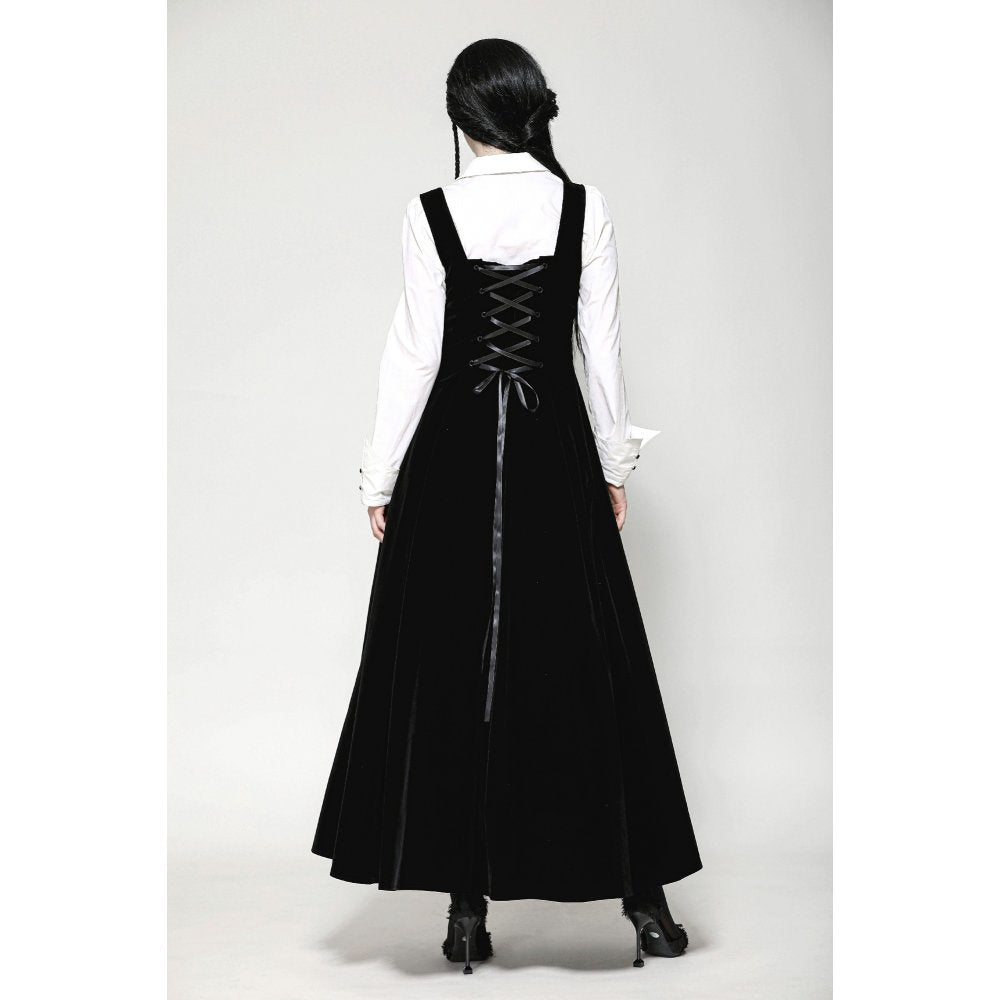 Dark in Love Lux Black Velvet Horn Embroidery Gothic Maxi Dress
