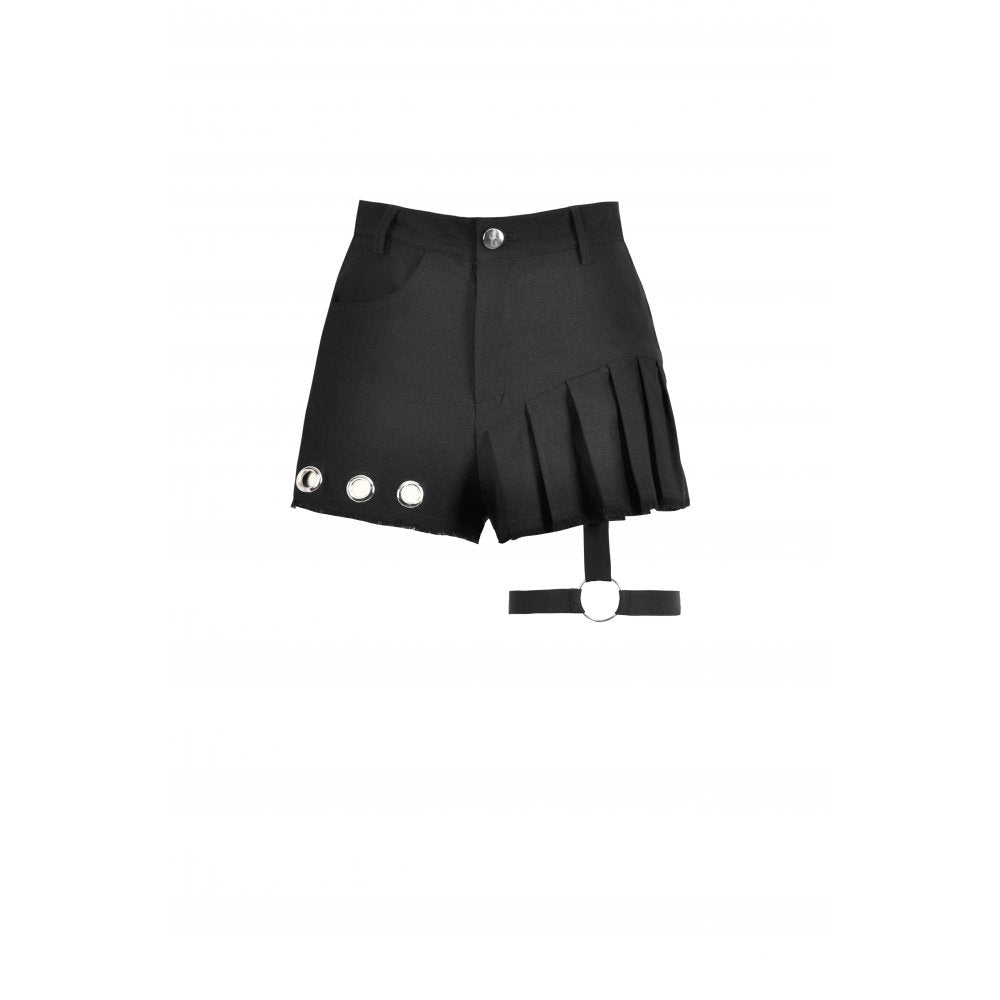 Dark in Love Gwen Black Pleated Garter Shorts – High-Waisted Goth