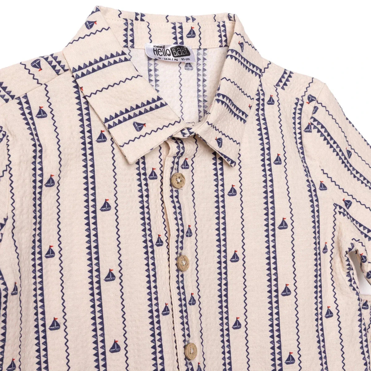 HelloBaby Boys Shirt & Shorts Set Buttoned Little Sailor Shirt Collar Above the Knee Short Sleeve - Ecru Printed