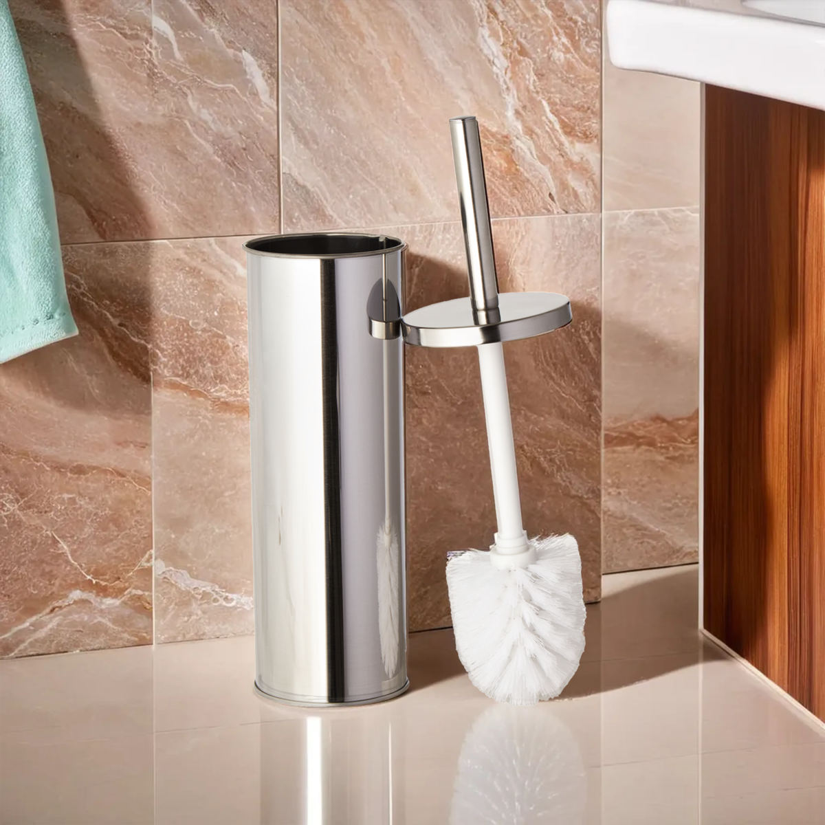 Orsina Indy Stainless Steel Toilet Brush with Holder | Ergonomic Design