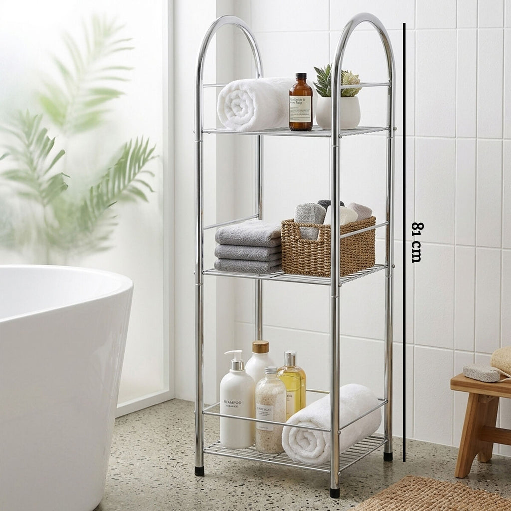 Orsina Dara 3-Tier Chrome Storage Stand – Slim Bathroom Shelving Unit