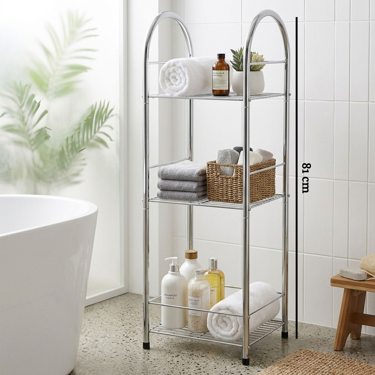Orsina Dara 3-Tier Chrome Storage Stand – Slim Bathroom Shelving Unit