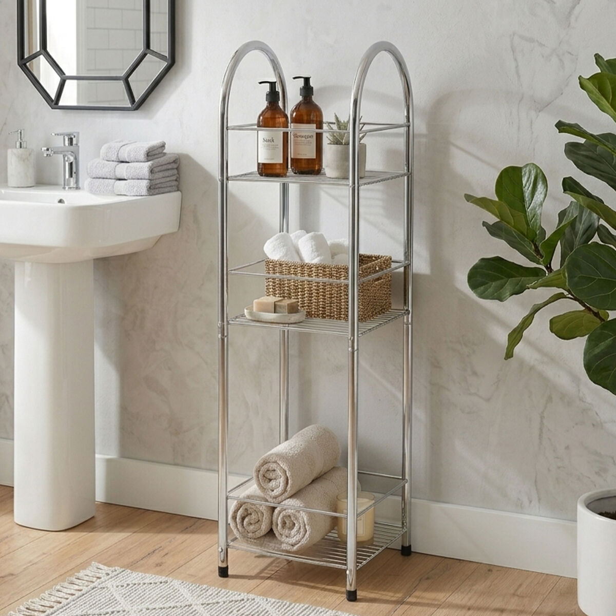 Orsina Dara 3-Tier Chrome Storage Stand – Slim Bathroom Shelving Unit