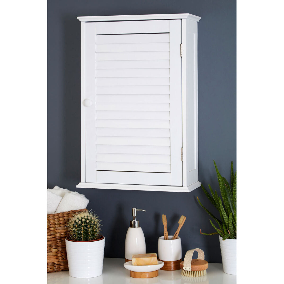 Orsina Shutter White Wood Wall Cabinet – Modern Bathroom Storage
