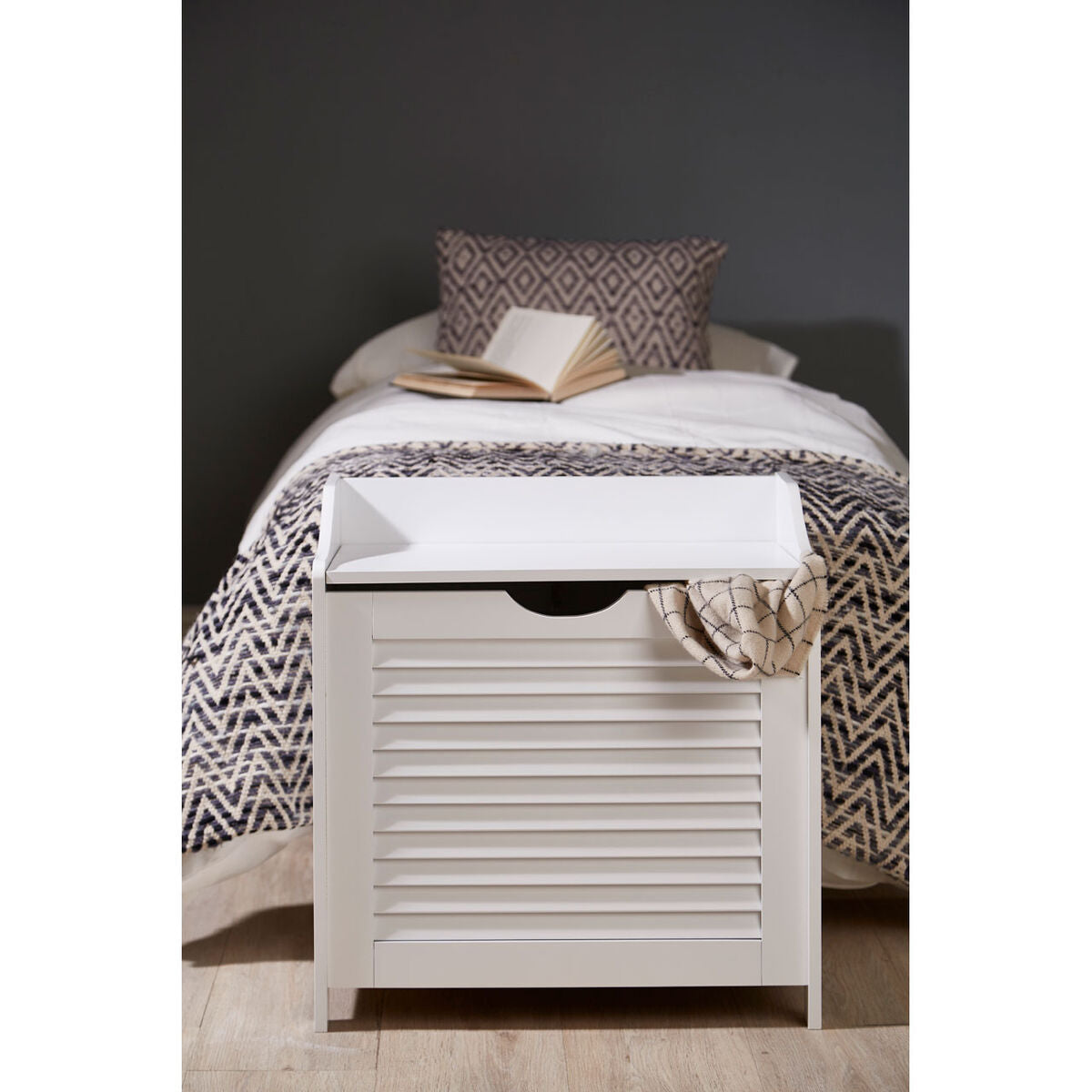 Orsina Shutter White Wood Laundry Storage Cabinet | Utility Organiser