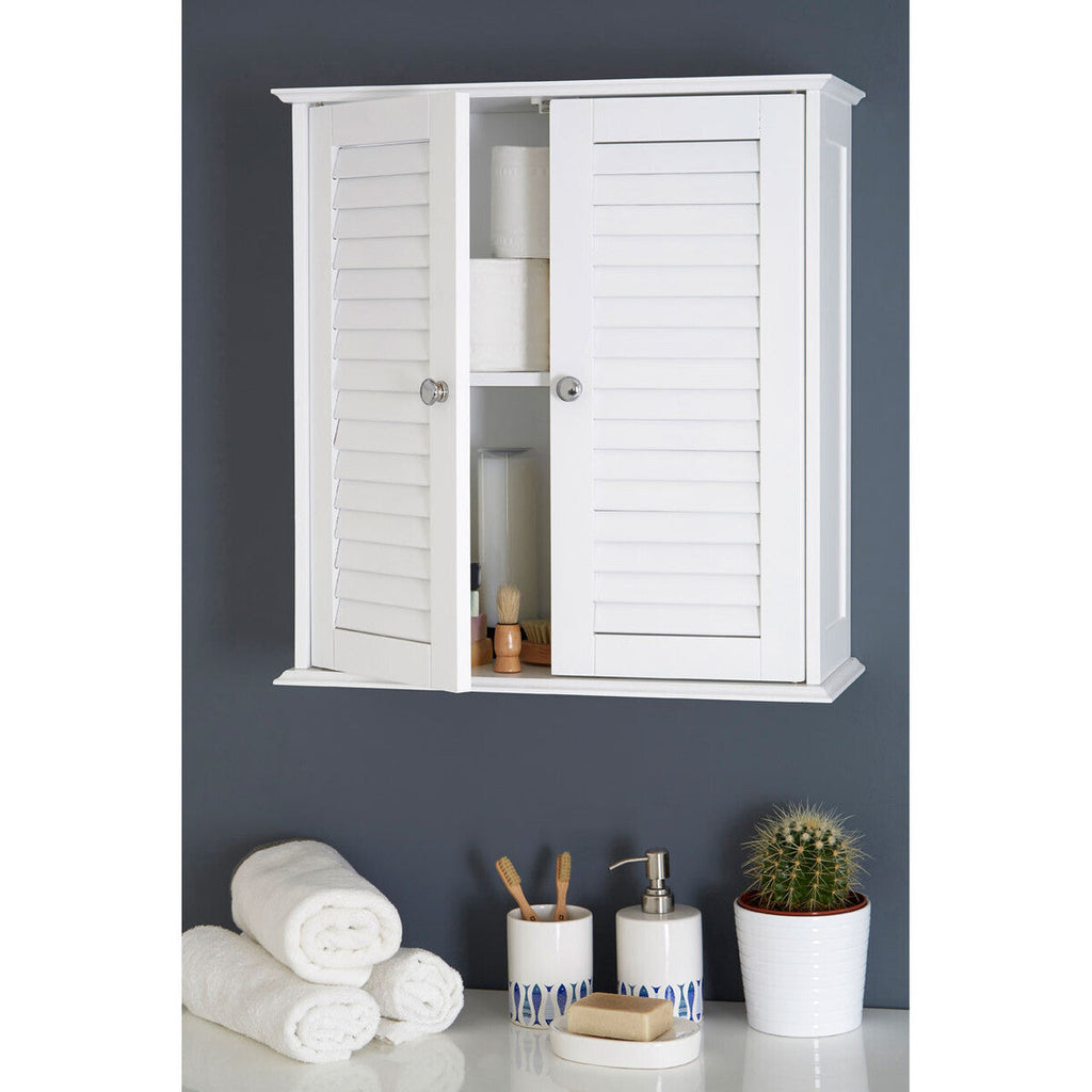 Orsina Shutter White Wood 2 Door Wall Cabinet | Modern Storage