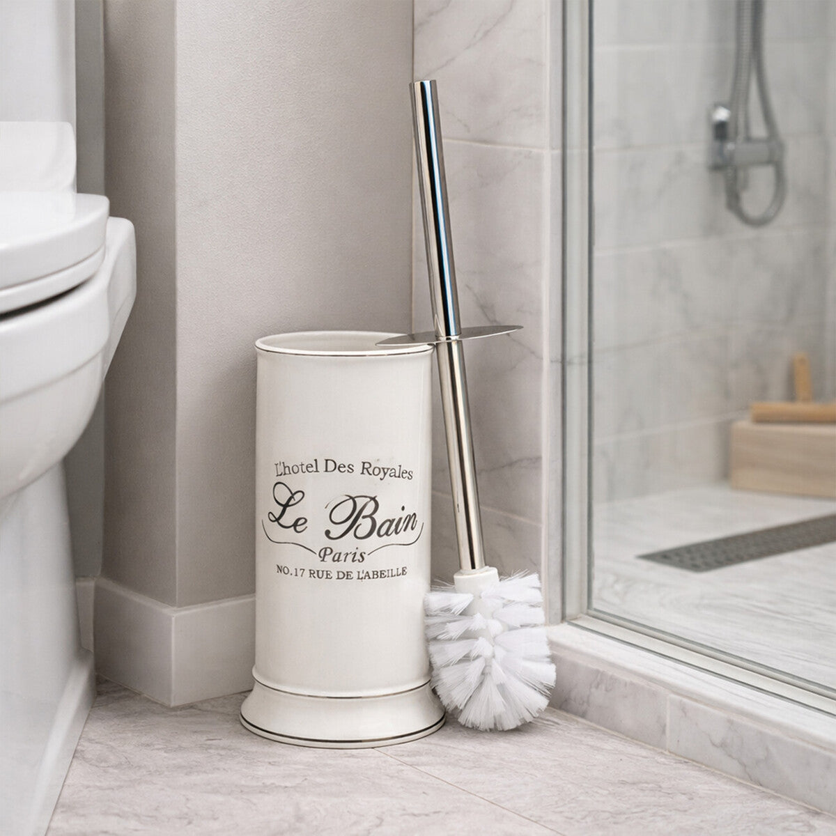 Orsina Le Bain White Toilet Brush and Holder – Modern Bathroom Set