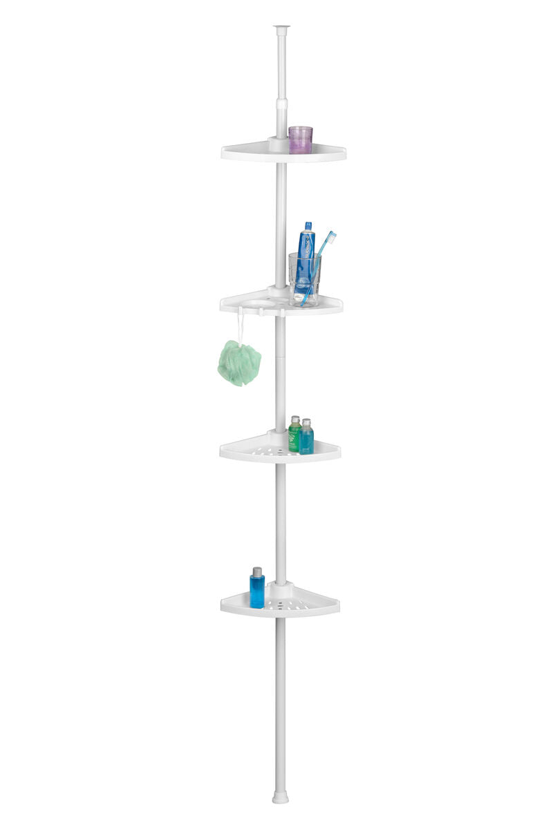 Orsina Linnea 4 Tier Spring Mount Corner Shelf Unit - White Bathroom Storage