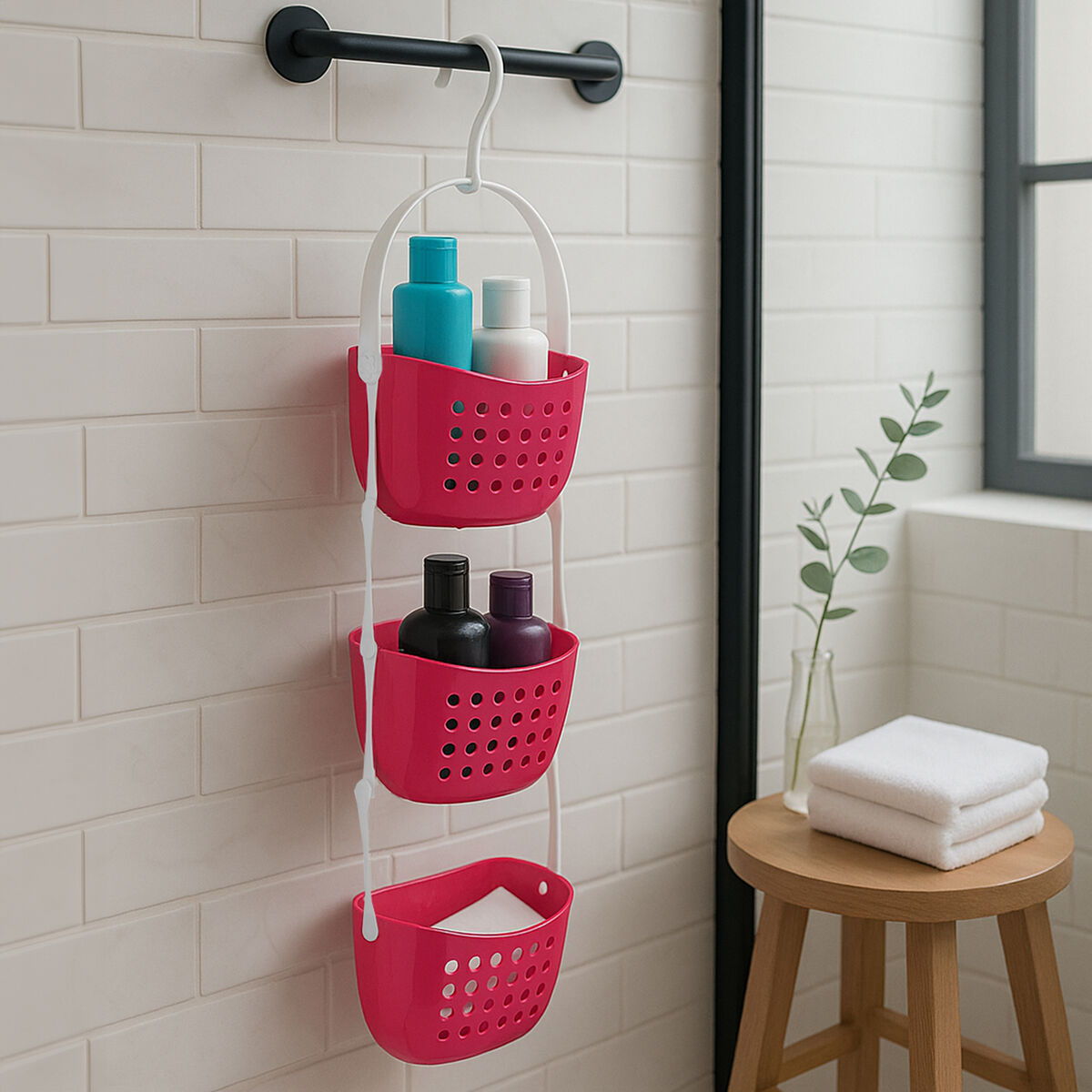 Orsina Dara 3 Tier Shower Caddy – Modern Hot Pink Bathroom Organiser