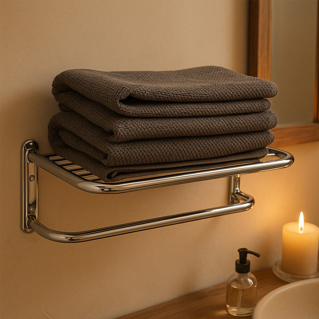 Orsina Dara Chrome Wall Mounted Towel Shelf | Modern Bathroom Storage
