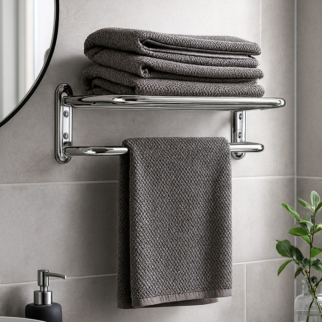 Orsina Dara Chrome Wall Mounted Towel Shelf | Modern Bathroom Storage