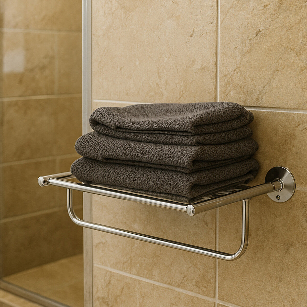 Orsina Dara Wall Mounted Chrome Towel Shelf – Modern Bathroom Storage