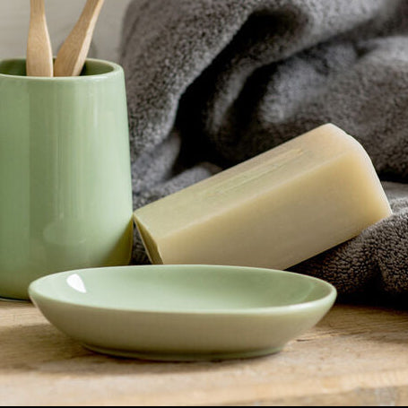 Orsina Moon Soap Dish – Minimalist Pale Green Ceramic Bathroom Holder