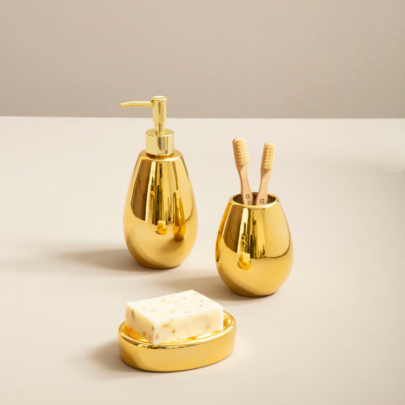 Orsina Magpie Gold 3-Piece Dolomite Bathroom Set | Modern Luxury Decor