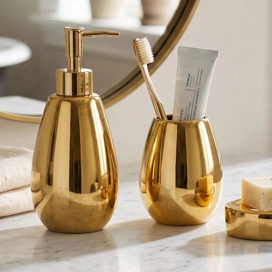 Orsina Magpie Gold 3-Piece Dolomite Bathroom Set | Modern Luxury Decor