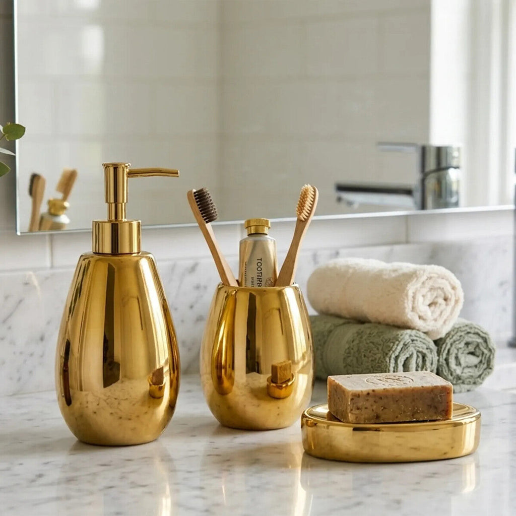 Orsina Magpie Gold 3-Piece Dolomite Bathroom Set | Modern Luxury Decor