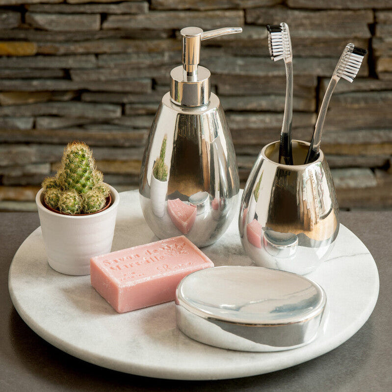 Orsina Magpie Silver 3-Piece Dolomite Bathroom Set | Modern Vanity Decor