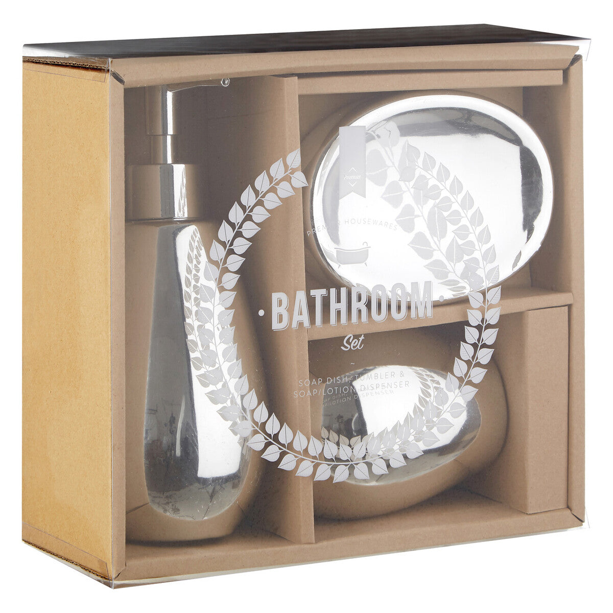 Orsina Magpie Silver 3-Piece Dolomite Bathroom Set | Modern Vanity Decor