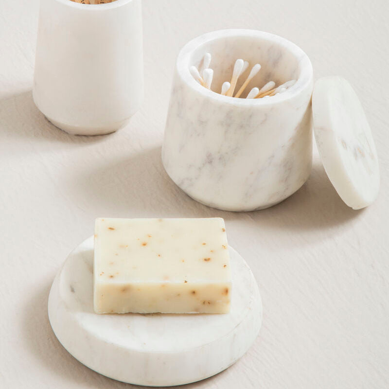 Orsina Abaska White Marble Soap Dish – Oval Stone Bathroom Accessory