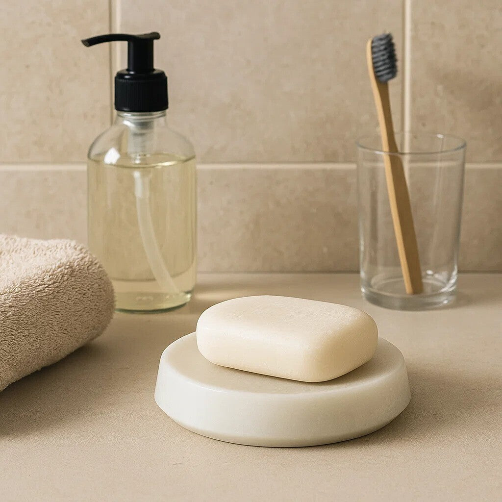 Orsina Abaska White Marble Soap Dish – Oval Stone Bathroom Accessory