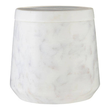 Orsina Abaska White Marble Cotton Jar – Elegant Stone Vanity Organizer