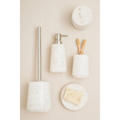 Orsina Abaska White Marble Cotton Jar – Elegant Stone Vanity Organizer