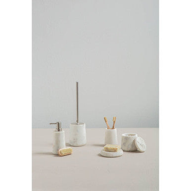 Orsina Abaska White Marble Cotton Jar – Elegant Stone Vanity Organizer