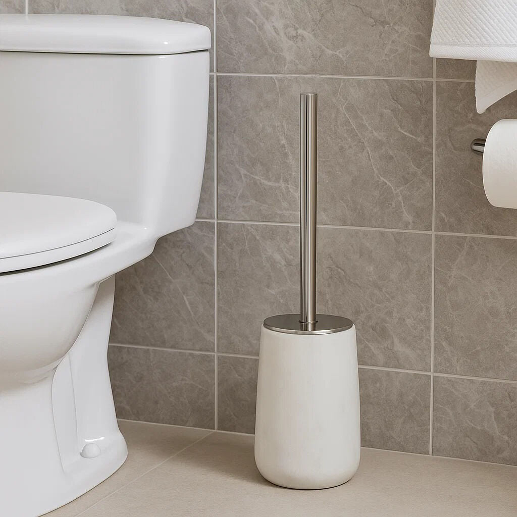 Orsina Off White Marble and Stainless Steel Toilet Brush Holder
