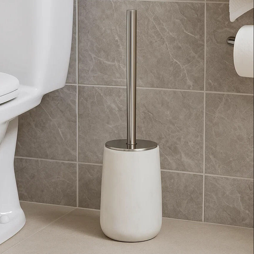 Orsina Off White Marble and Stainless Steel Toilet Brush Holder