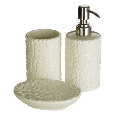 Orsina Magnolia 3-Piece Bathroom Set – Cream Floral Vanity Accessories