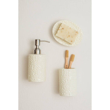 Orsina Magnolia 3-Piece Bathroom Set – Cream Floral Vanity Accessories