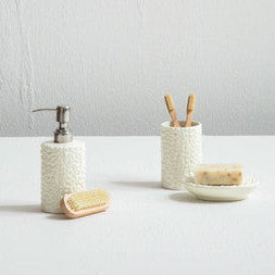 Orsina Magnolia 3-Piece Bathroom Set – Cream Floral Vanity Accessories