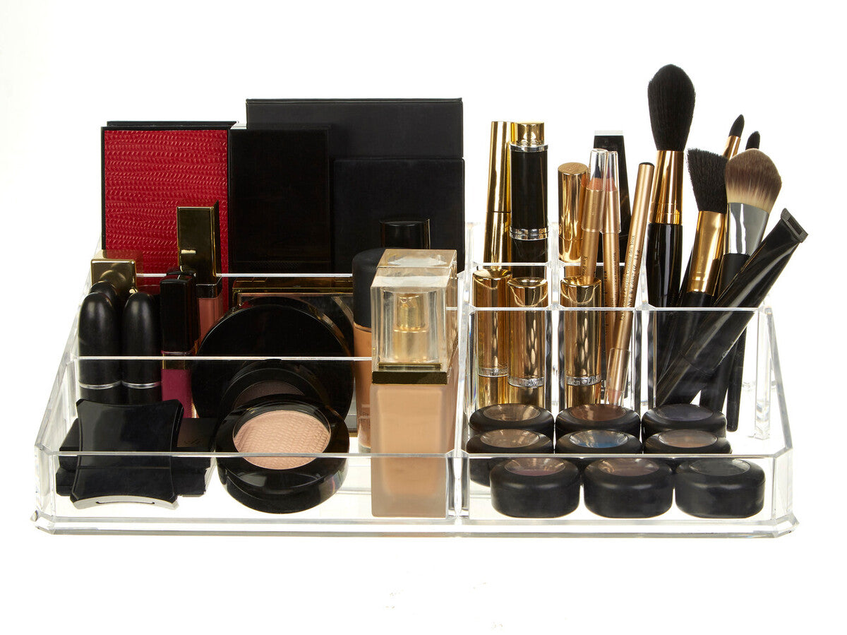 Orsina 9 Compartment Clear Makeup Organiser | Acrylic Cosmetic Storage