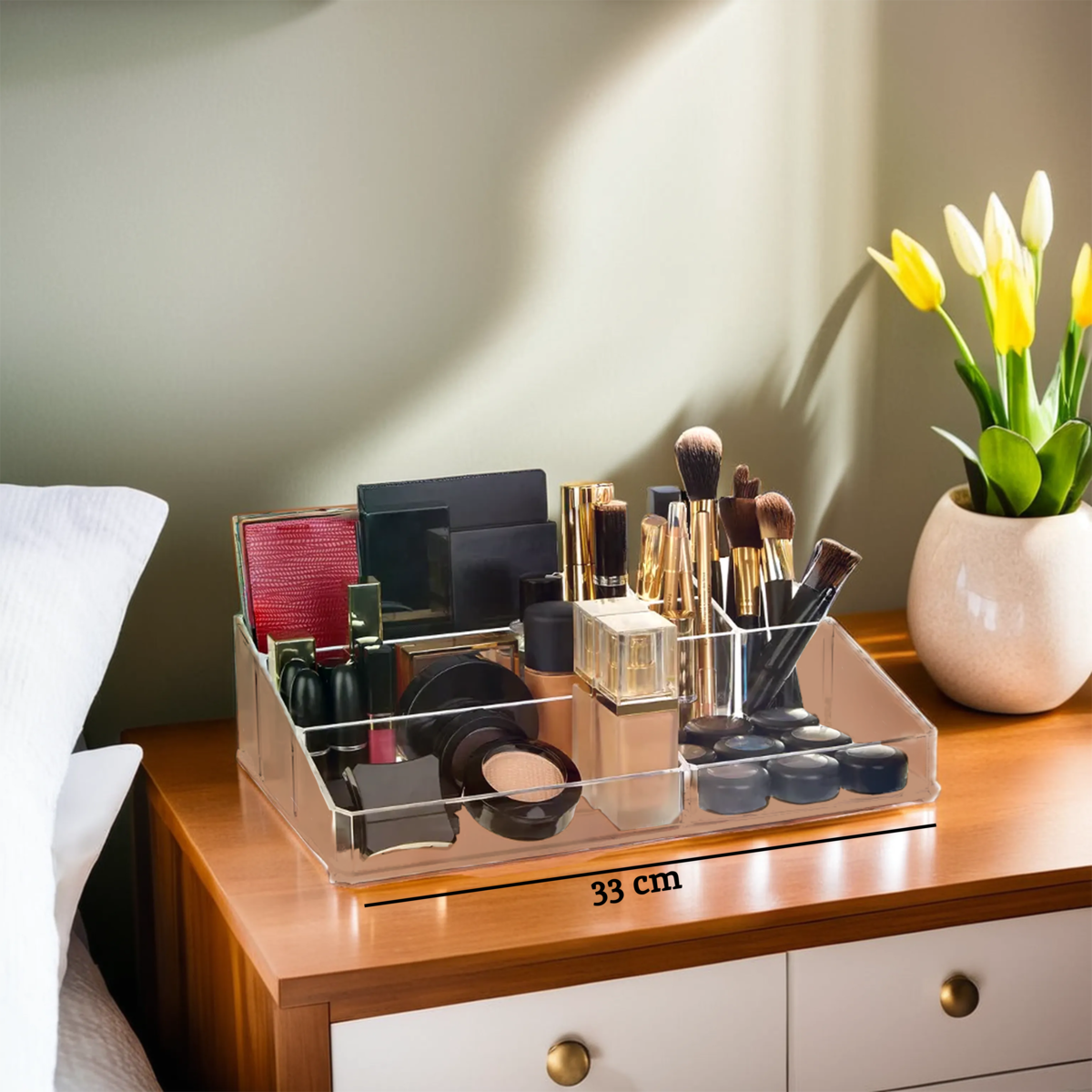 Orsina 9 Compartment Clear Makeup Organiser | Acrylic Cosmetic Storage